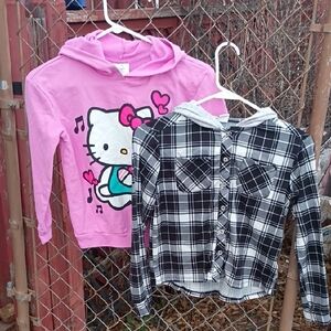 Hello Kitty Pink Hoodie and Plaid Shirt Set